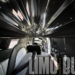 Daytime view of leather lounge seating inside Norfolk’s SUV limousine.